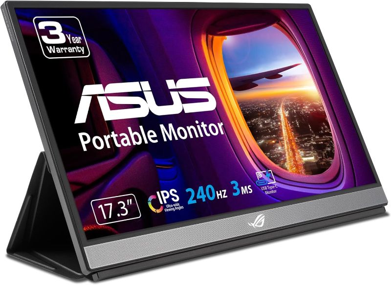 Photo 1 of ASUS ROG Strix 17.3" FHD IPS Portable Gaming Monitor XG17AHPE, 240Hz, Adaptive-Sync, Built-in Battery, USB Type-C, Micro HDMI