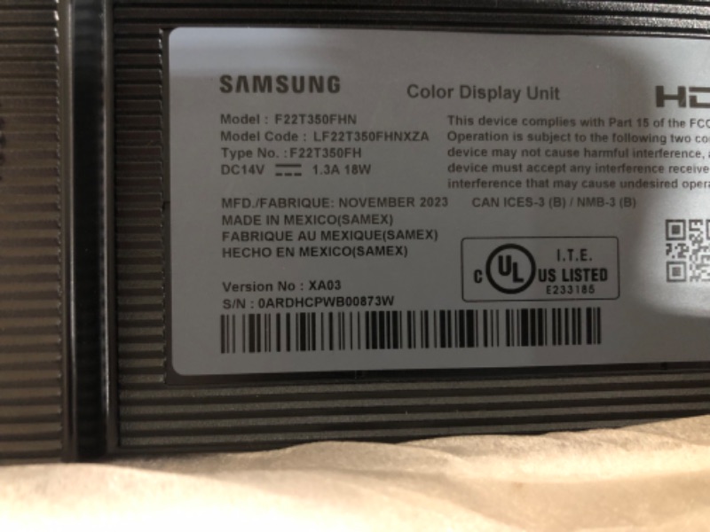 Photo 5 of  SAMSUNG 22" T350 Series FHD 1080p Computer Monitor, 75Hz, IPS Panel, HDMI, VGA (D-Sub), 3-Sided Border-Less, FreeSync, LF22T350FHNXZA 