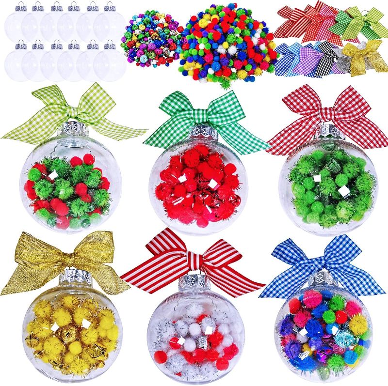 Photo 1 of 12-Pack Christmas Ornament Balls - Clear Plastic, Fillable, Unbreakable Tree Decor 