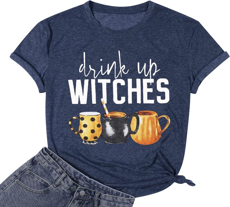 Photo 1 of Drink Up Witches Shirt Fall T Shirt Halloween Shirt Witches Tee Thanksgiving Shirt Top for Women Small