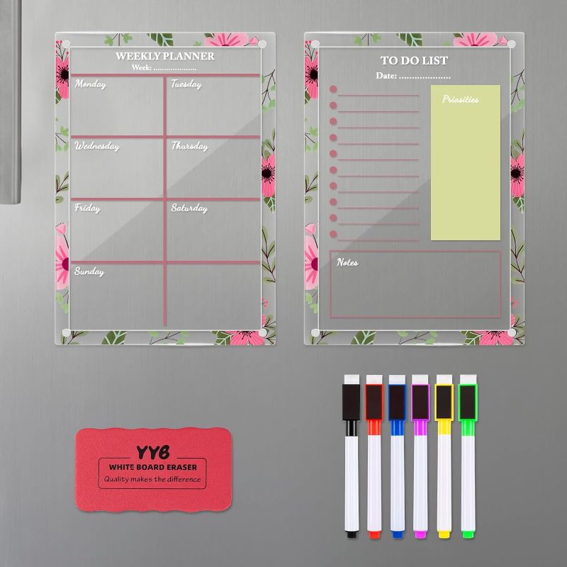 Photo 1 of ALKALO Acrylic Planning Board Clear Magnetic Weekly Calendar Magnet Dry Erase Planning Board Daily Meal Planner Fridge Calendar for Fridge