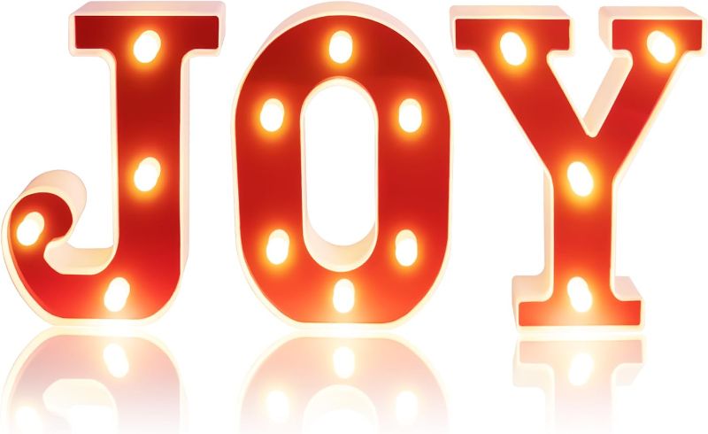 Photo 1 of 3 Pieces Joy LED Letter Lights - Christmas Decoration Indoor Light Up Letter Battery Powered Alphabet Decorative for Xmas,Wedding, Anniversary, Elebrations decoration, J, O and Y (Red) 