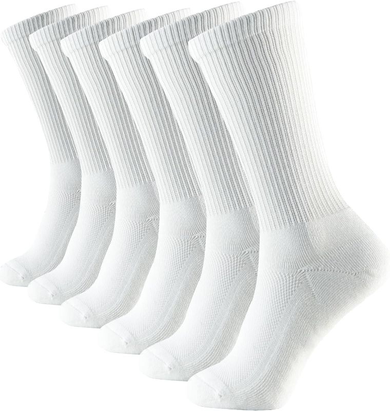 Photo 1 of +MD Bamboo Mens and Womens Socks Crew 6 Pairs Soft Smell Control Cushioned Dress Casual Socks Black White Grey 10-13