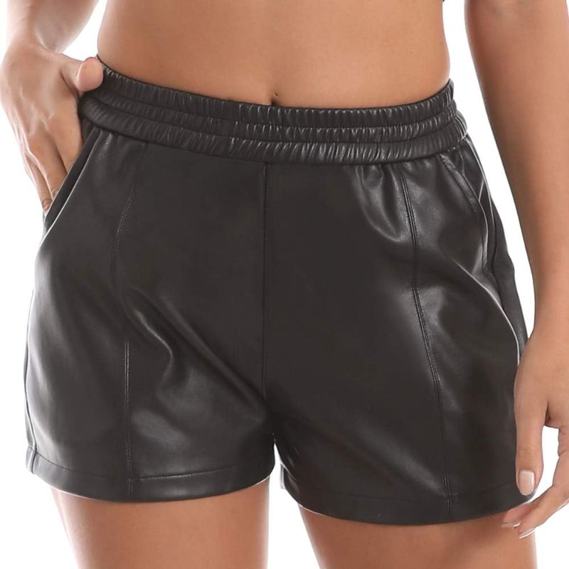 Photo 1 of Everbellus Womens Elastic Waist Loose Shorts with Pockets Faux Leather Shorts Large