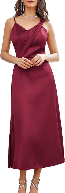 Photo 1 of GRACE KARIN Women's 2023 Satin A Line Midi Dress Asymmetric Straps V Neck Slit Cocktail Party Wedding Guest Slip Dress Size 18