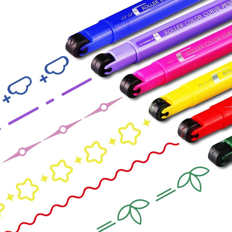 Photo 1 of CHARSOCO Curve Highlighter Pen Set, 6 Different Shapes Dual Tip Markers Pens for Journaling, Colored Curve Pens for Journal Planner Adult Youth Taking Drawing Scrapbook Art School Supplies