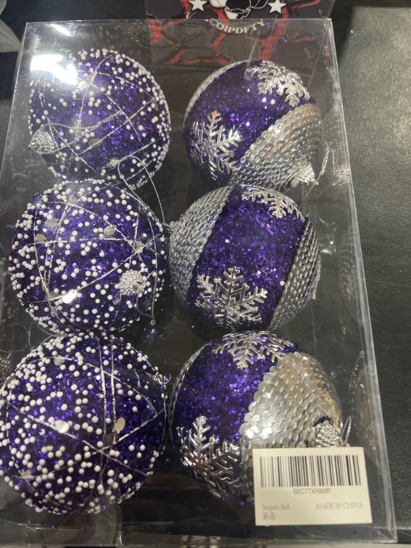 Photo 2 of 3.94" Christmas Ball Ornaments 6pcs Glitter Sequin Foam Ball Shatterproof Christmas Decorations Tree Balls Xmas Hanging Balls for Xmas Trees Wedding Party Holiday Decorations(Purple) Purple01 10CM