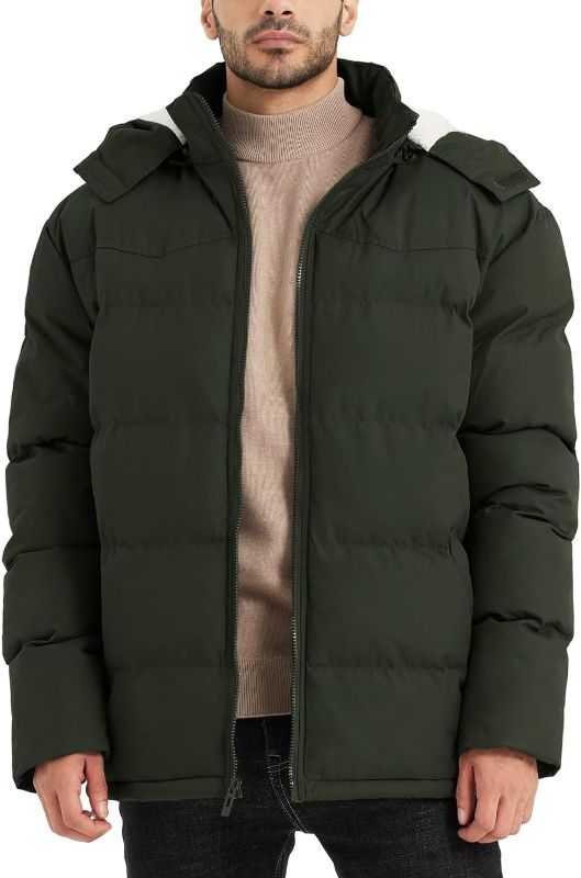 Photo 1 of BEST SOUTH Men's Hooded Winter Puffer Jacket Fleece Warm Bubble Coat Outerwear Cold Weather.  Size L