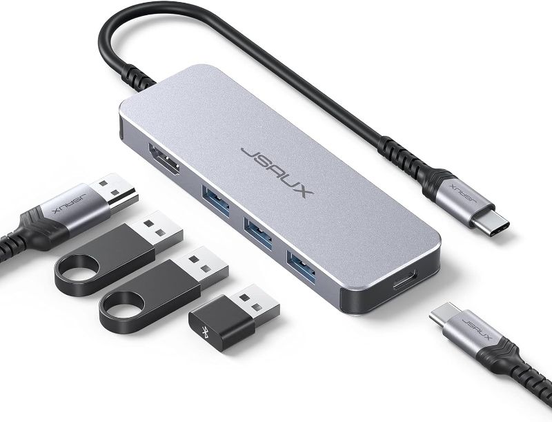 Photo 1 of USB C Hub, JSAUX Type C MacBook Pro Multiport Adapter, 5 in 1 Thunderbolt 3 Docking Station with 4K HDMI Adapter, 100W Power Delivery, 3 USB 3.0 5Gbps for MacBook Air 2020/iPad pro/Type C Devices
