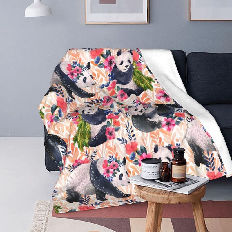 Photo 1 of YISHOW Panda Flower Fleece Throw Blanket Warm Cozy Throw Decorative for Living Room Couch Bed Chair Dorm,60"X50"