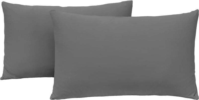 Photo 1 of 2-Pack Stretch Pillow Cases Standard Size - Jersey Knit & Ultra Soft Envelope Closure, T-Shirt Like Poly Blend - Suitable for Queen or Standard Size Set of 2, Dark Gray