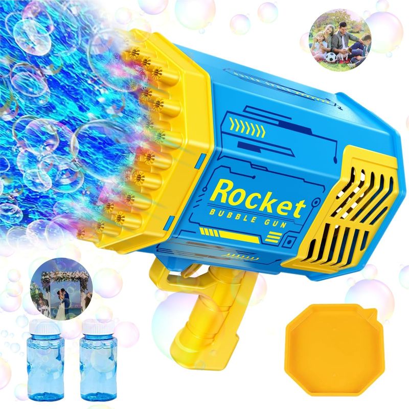 Photo 1 of Bubble Gun| Bazooka Bubble Machine Gun with Colorful Lights, Rocket Bubble Machine for Kids Adults, Outdoor TIK Tok Toys Gifts for Christmas Party Favor Wedding Birthday, Blue
