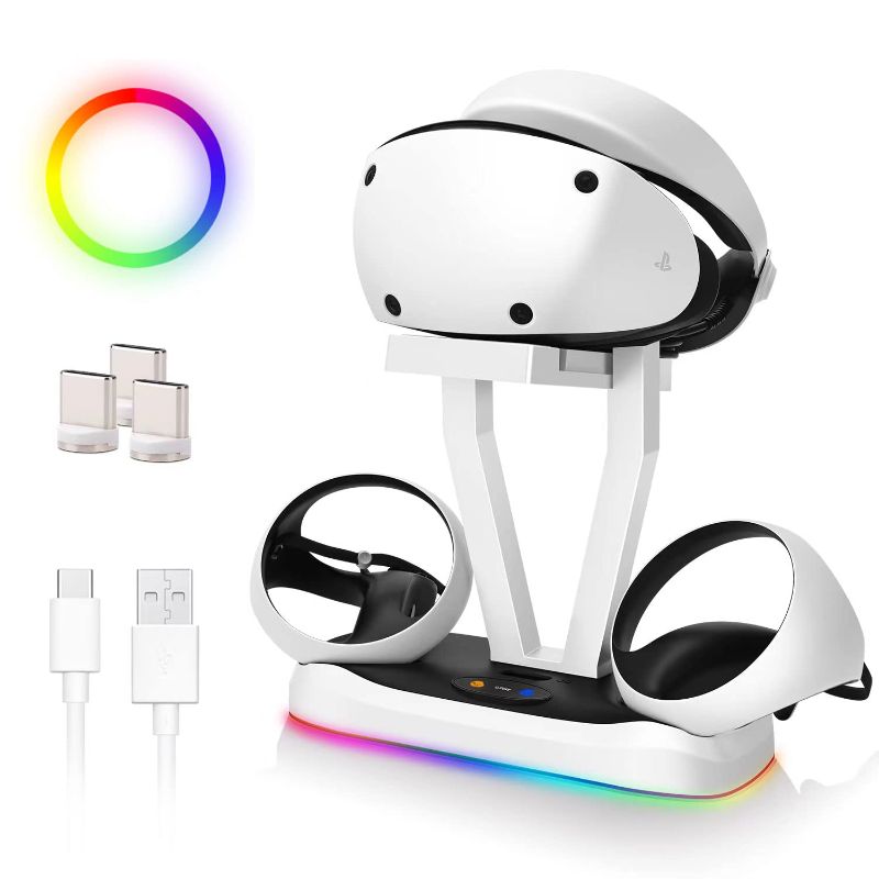Photo 1 of G-STORY Controller Charging Dock for PSVR2,RGB Light base Vertical Charging Station with VR Headset Holder Display Stand,PS VR2 Charger for Sense Controller Accessories with Led Indicator Type-C Cable
