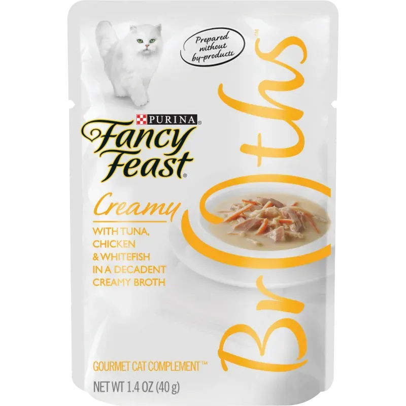Photo 1 of (16 Pack) Fancy Feast Limited Ingredient Wet Cat Food Complement Broths Creamy with Tuna Chicken & Whitefish 1.4 Oz. Pouches
