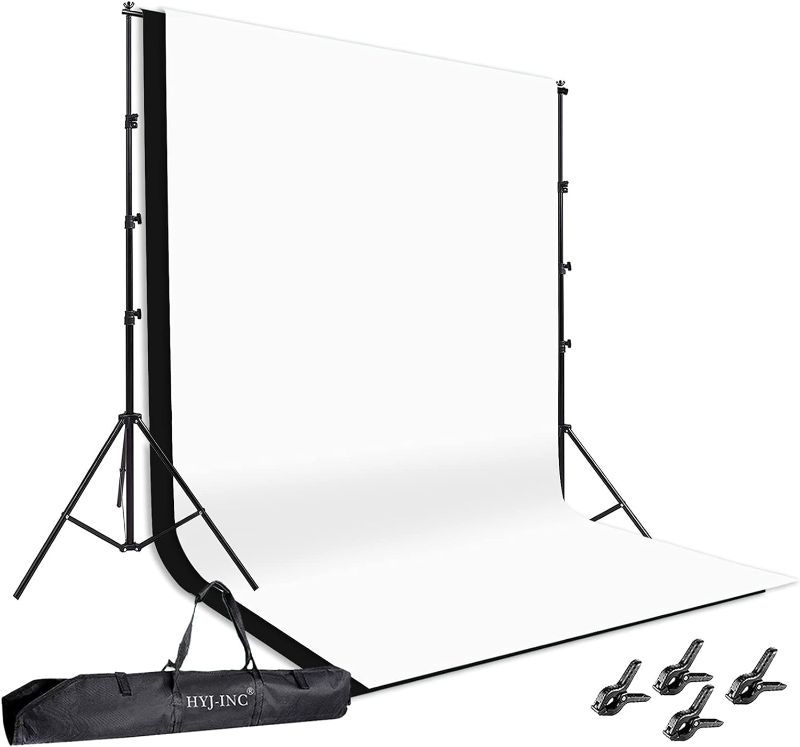 Photo 1 of *Screen is Green*
HYJ-INC Photo Background Support System • with 8.5 x 10ft Backdrop Stand Kit • 100% Cotton Muslin Backdrop (White Black) • Clamp • Carry Bag • for...