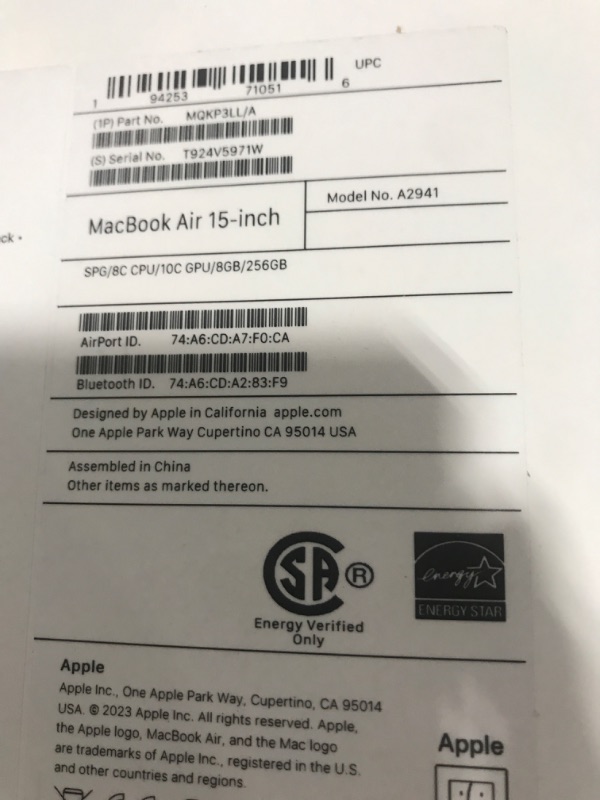 Photo 8 of Apple 2023 MacBook Air Laptop with M2 chip: 15.3-inch Liquid Retina Display, 8GB Unified Memory, 256GB SSD Storage, 1080p FaceTime HD Camera, Touch ID. Works with iPhone/iPad; Space Gray 8GB RAM 256GB Space Gray Without AppleCare+ NEW  SEALED ONLY OPENED 