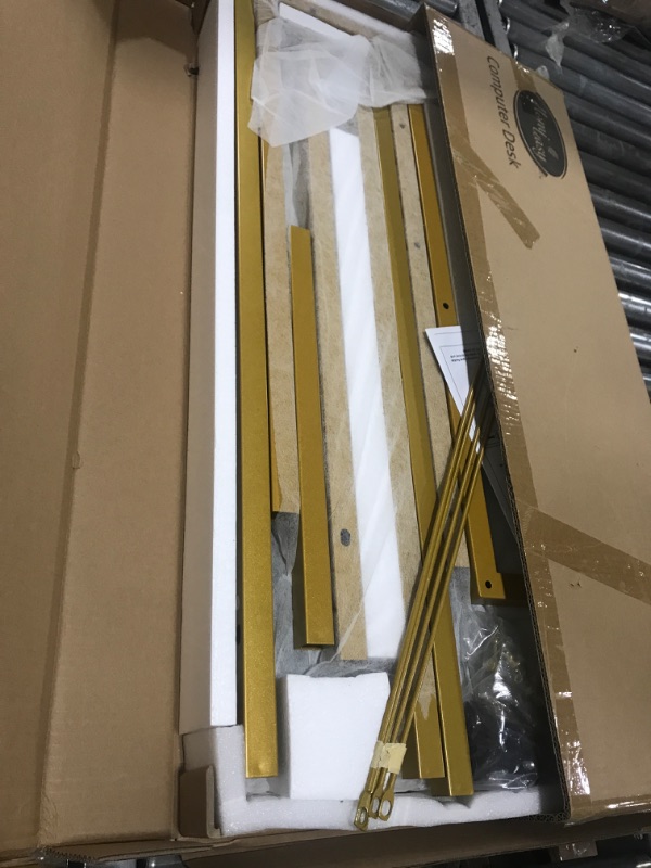 Photo 1 of Homieasy Small L Shaped Computer Desk, 47 Inch L-Shaped Corner Desk with Reversible Storage Shelves for Home Office Workstation, Modern Simple Style Writing Desk Table with Storage Bag(White B) White and Gold 47inch