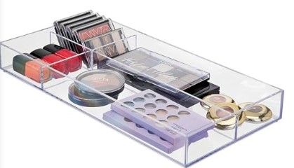 Photo 1 of mDesign Plastic Divided Makeup Organizer Holder Tray for Bathroom Drawer, Vanity, Countertop Storage - Cosmetic Organization Holds Palettes, Brushes, Accessories - Lumiere Collection - Clear