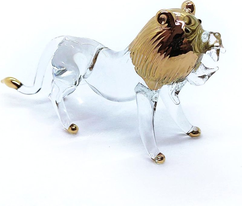 Photo 1 of 1¾" Tall Lion Figurine Clear Crystal Animals Blown Glass Miniatures Safari Wildlife Replica Collectible Figure Decor Gift 