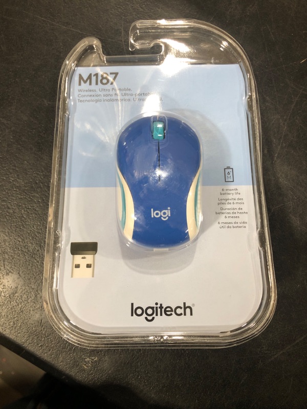 Photo 2 of Logitech Wireless Mini Mouse M187 Ultra Portable,1000 DPI Optical Tracking, 3-Buttons, PC/Mac/Laptop - Palace Blue 