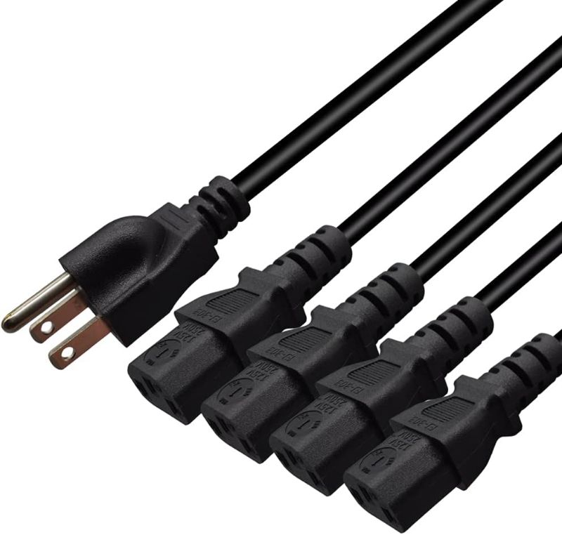 Photo 1 of Computer Power Splitter Cord, NEMA 5-15P to 4X C13 - C13 Y-Cable, Power Cord Y Splitter Cable - Power 4 Monitors at Once (6ft/2m, 5-15P to 4XC13) 