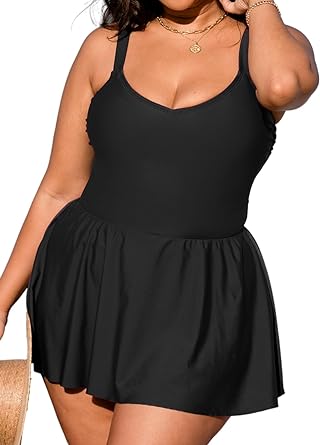 Photo 1 of CUPSHE Plus Size Swimsuit for Women One Piece Bathing Suit Scoop Neck Ruffled Swim Dress Adjustable Straps Size 0X
