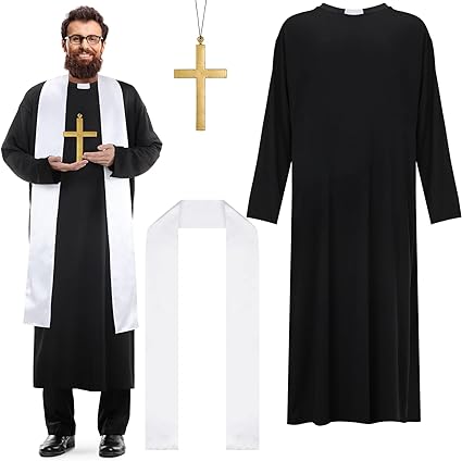 Photo 1 of Zhanmai Men's Priest Costume Adult Priest Costume with Father Robe Stole Plastic Monk Cross for Cosplay Stage Halloween
