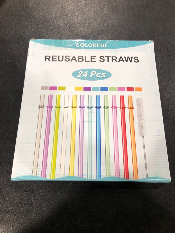 Photo 2 of 24 PCS, Reusable Straws with 4 Brushes, 10.5" Long Tritan Hard Plastic Straws, 12 Colors Translucent Replacement Drinking for 16OZ-32 OZ Tumblers, Cups, Jars, Stanley, YETI, Starbucks, BPA Free 