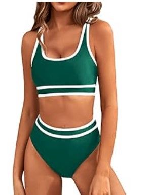 Photo 1 of BMJL Womens High Waisted Bikini Sets Sporty Two Piece Swimsuit Color Block Cheeky High Cut Bathing Suits Small