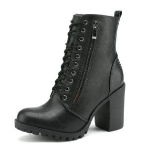 Photo 1 of Dream Pairs Women's Round Toe Heel Ankle Boots Stacked Lace Up Zipper Ankle Boots Silverado Black Size 7.5