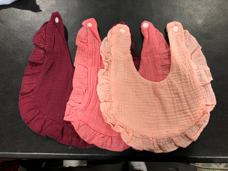 Photo 1 of Baby Girl Muslin Ruffle Drooling/Teething Bib 3-Pack Multicolor