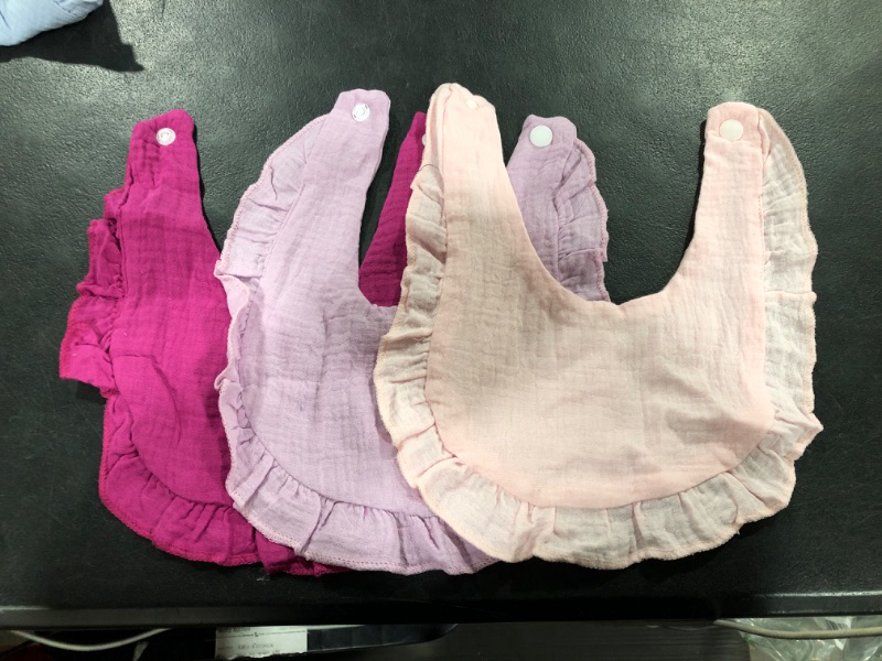 Photo 1 of Baby Girl Muslin Ruffle Drooling/Teething Bib 3-Pack Multicolor