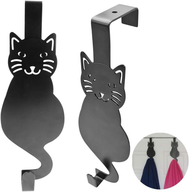 Photo 1 of Evelots 2 Pack Over The Door Hook/Hanger-Coat/Jacket Organizer, Towel Holder, Kitty Cat Shape-Black Iron-Holds 20 Lbs. 