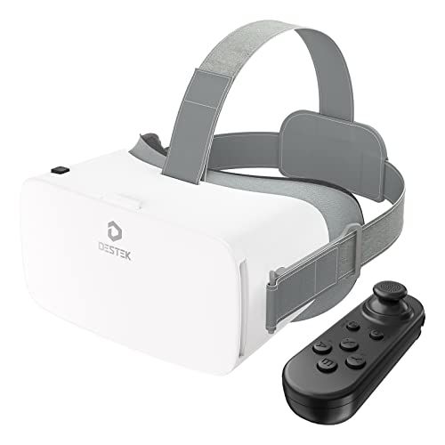 Photo 1 of DESTEK V5 VR Headset for Phone with Controller, Eyes-Protected Anti-Blue HD Lenses Virtual Reality Headsets, 110°FOV VR Goggles for iPhone 15/ 14/ 13/ 12/ 11, Samsung, Android - White