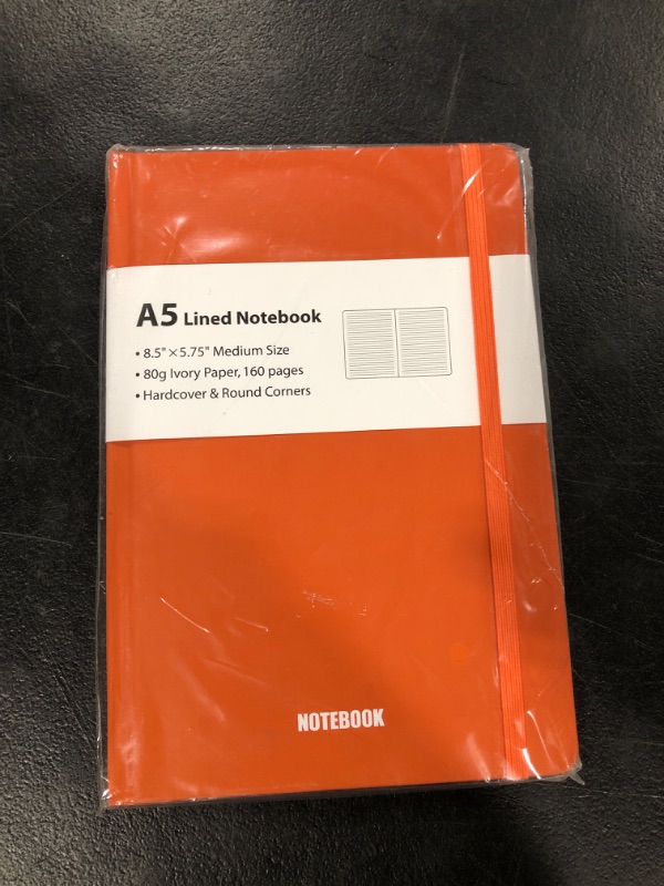 Photo 2 of Leepie A5 Lined Notebook With Elastic Closure, Hardcover Notebook For Work, A5 Notebook For School, Ruled Notebook For Study, 8.5" x 5.75" Medium Size Notebook (Orange)
