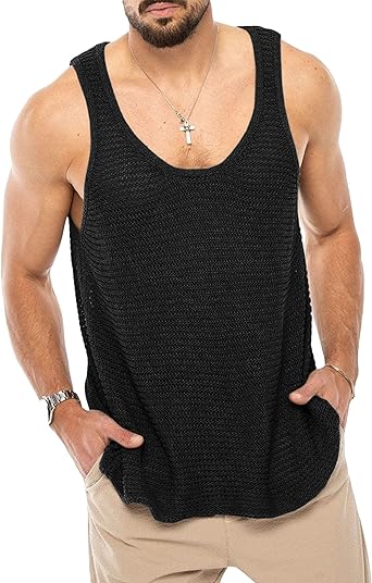 Photo 1 of Angeun Mens Tank Tops Casual Sleeveless Lightweight Muscle Shirts Knit Loose Cami Shirt Summer Sweater Vest Blouses Large