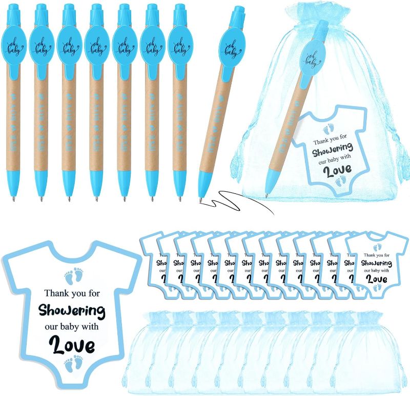 Photo 1 of Ctosree 50 Set Baby Shower Pens with Cards and Organza Bags Boy Ballpoint Pens Cute It's a Boy Baby Shower Favors Gender Reveal Gift Guest Party for Writing Decor supplies, Blue