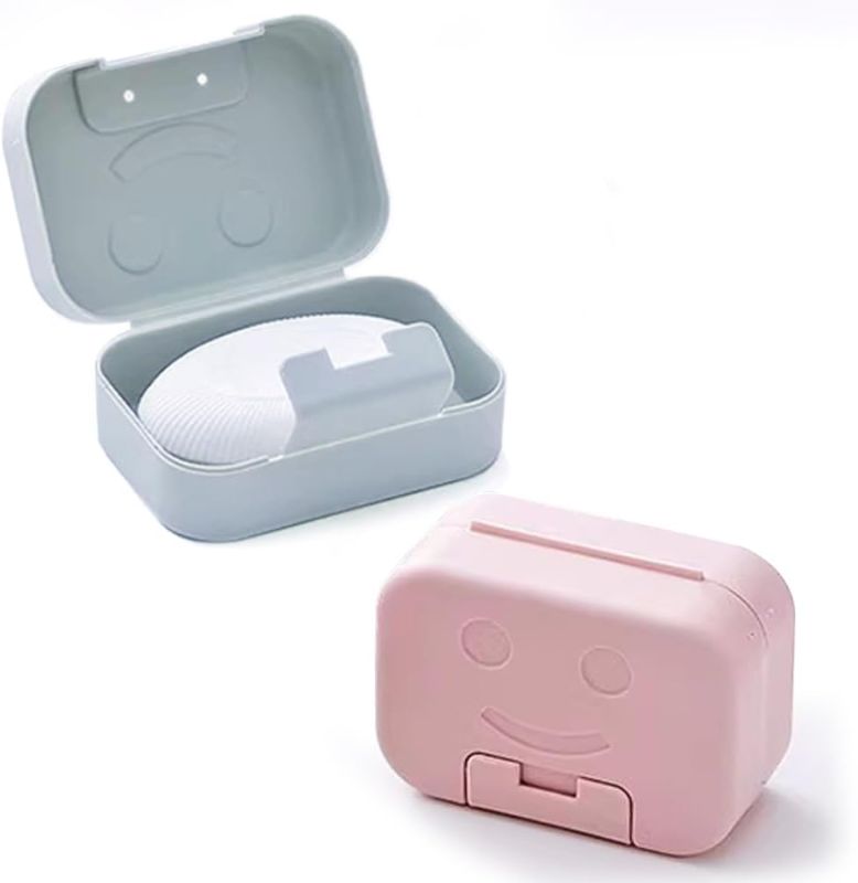 Photo 1 of 2 Packs Travel Soap Container with Lid, Portable Bar Soap Box for Traveling, Sealed Soap Saver Holder for Home Bathroom Hiking Outdoor (Pink & Green)