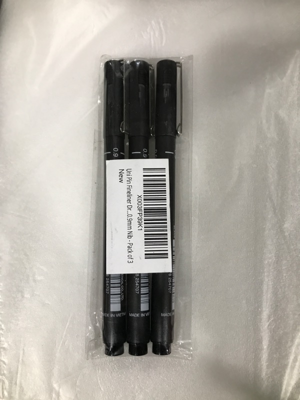 Photo 2 of Uni Pin Fineliner Drawing Pen - Black Ink - 0.9mm Nib - Pack of 3
