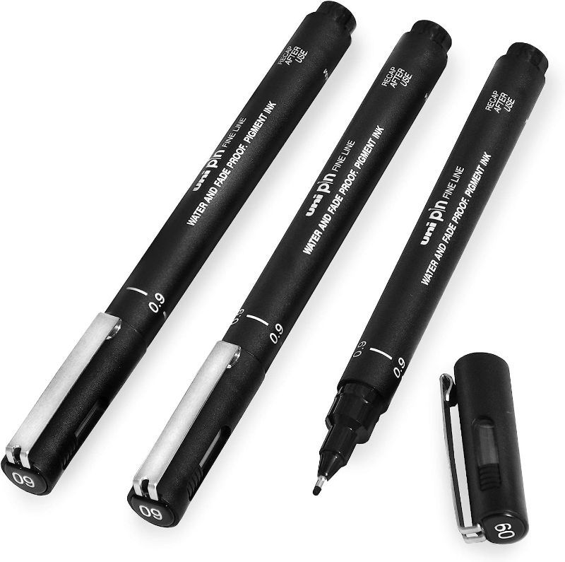 Photo 1 of Uni Pin Fineliner Drawing Pen - Black Ink - 0.9mm Nib - Pack of 3
