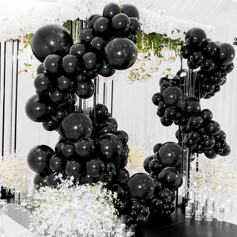 Photo 1 of Black Balloons Different Sizes 18/12/10/5 Inch - Matte Black Latex Balloon Garland Arch Kit for Wedding Retirement Anniversary Graduation Birthday Halloween Theme Party Decorations Supplies 