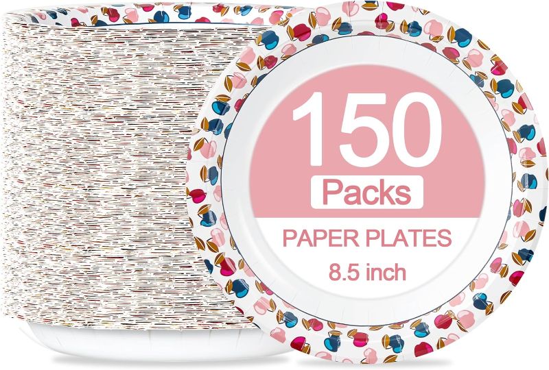 Photo 1 of 8.5 Inch Disposable Paper Plates,150 Count 8 1/2 inch Paper Plates,Soak Proof,Cut Proof Printed Disposable Plate for Everyday Use (Style-B) 