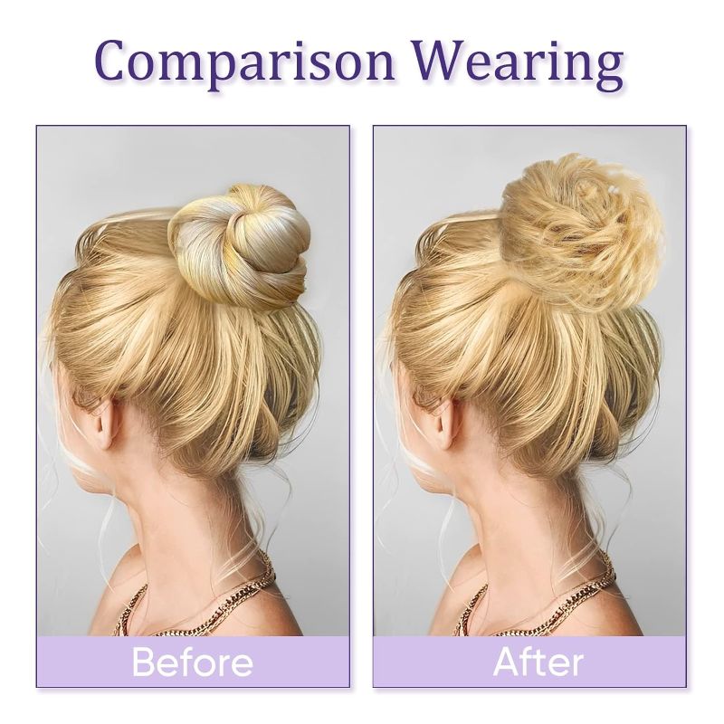 Photo 1 of 35g 100% Real Human Hair Buns Messy Bun Hair Piece Wavy Curly Chignon Hair Bun Extensions Tousled Updo Hair Buns Claw Clip Ponytail Hairpieces Hair Scrunchie for Women-27(Strawberry Blonde)