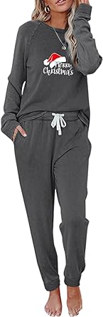 Photo 1 of YOOPOOYEE Christmas Outfits 2 Pcs Sets for Women Workout Sets Long Sleeve Jogger Tracksuit with Pockets XL