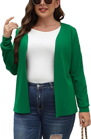Photo 1 of Younrui Women's Plus Size Fall Open Cardigans Solid Knit Ribbed Long Sleeve Cuffs Draped Mid-HIPS Length Blouse Sweaters 3XL