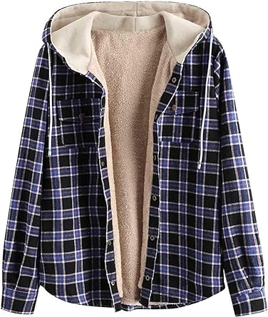 Photo 1 of ZAFUL Men's Casual Plaid Fleece Jacket Unisex Men Drawstring Hooded Coat Fuzzy Hoodie Small