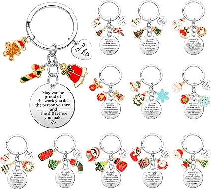 Photo 1 of Huquary 12 Pcs Christmas Employee Appreciation Gifts Christmas Keychain Metal Cute Keychain for Women Girls Key Ring 