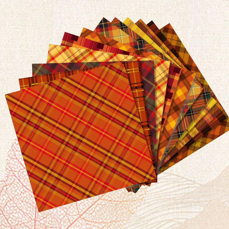 Photo 1 of 24 Sheet Fall Plaid Pattern Paper Pack Scrapbook Specialty Thanksgiving Paper Double-Sided Decorative Craft Paper for Fall Thanksgiving DIY Scrapbook Card Making Decoration 