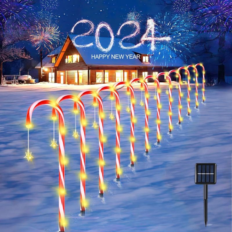 Photo 1 of 12 Pack Christmas Decorations Outside,21”Outdoor Solar Candy Cane Decorations Lights,Solar Christmas Lights Outdoor Waterproof Decorations,2023 Outside Yard Garden Pathway Christmas Lights 