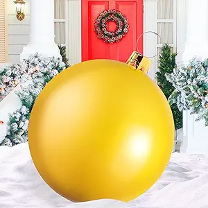 Photo 1 of 25 Inch Giant Inflatable Christmas Ball, Oversized Inflatable Christmas Ornament Outdoor Christmas PVC Inflatable Decorated Ball for Holiday Party Garden Yard Indoor Outdoor Xmas Decorations(Glod)
